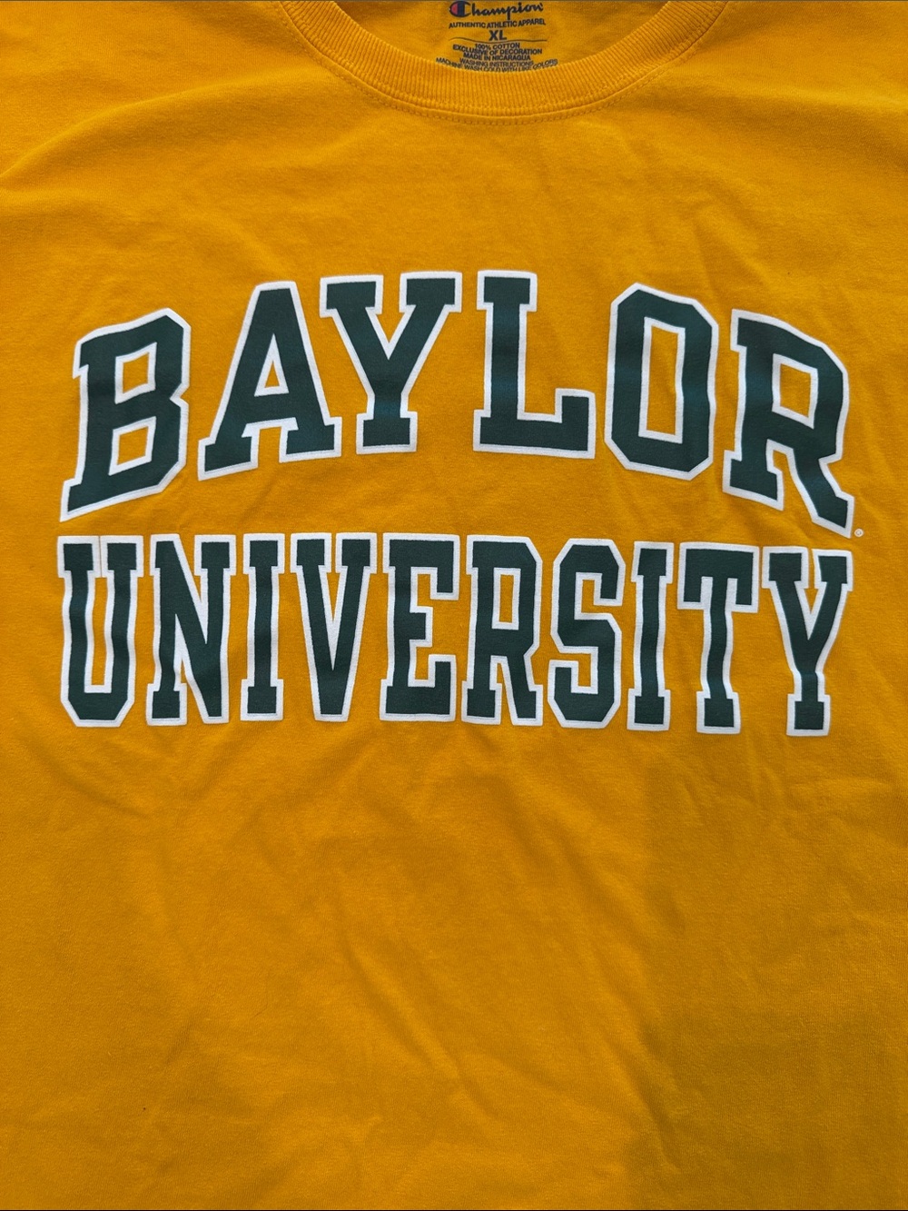 Baylor University Champion Gold Crew Neck Short Sleeve Mens XL Unisex Shirt